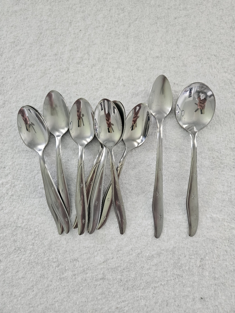 Mar Crest Atomic Star Stainless Flatware, 10 Teaspoons, 1 Ice Tea Spoon, 1 Soup